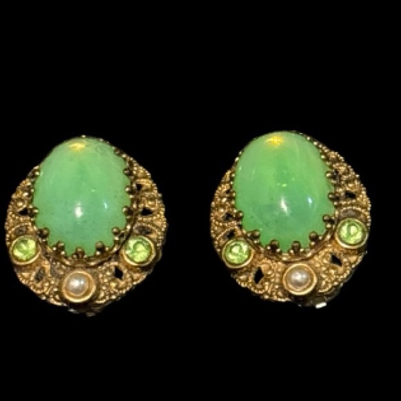 W Germany Filigree Art Glass Earrings - Picture 3 of 8